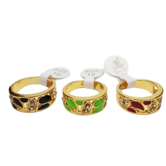 Jewelry - Gold plated red, green, black enamel cocktail ring